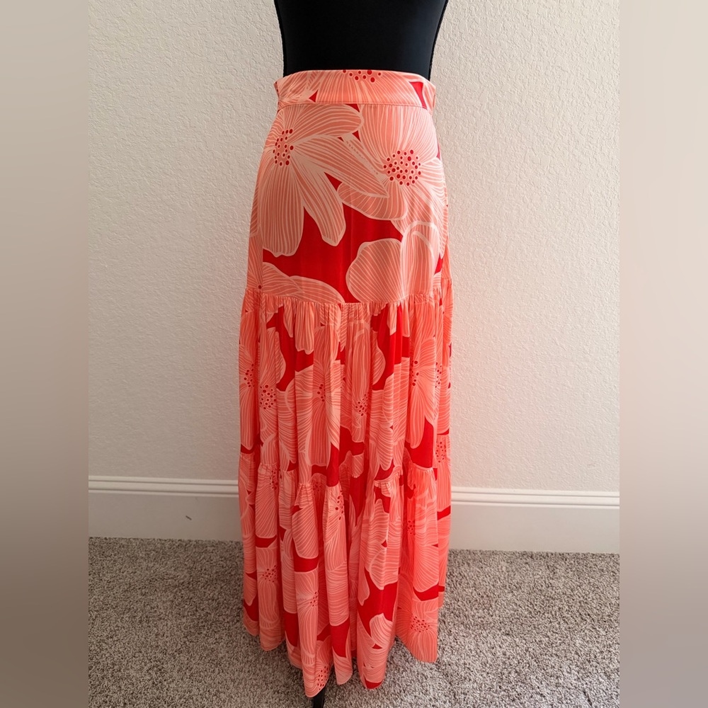 Praia by Dayanara Duran Floral Maxi Skirt | Orange Colombian Designer - Picture 1 of 8